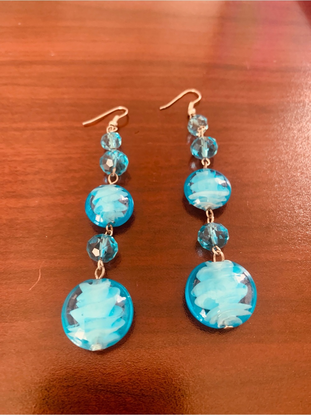Aqua Blue Glass Drop Dangle Earrings for Women